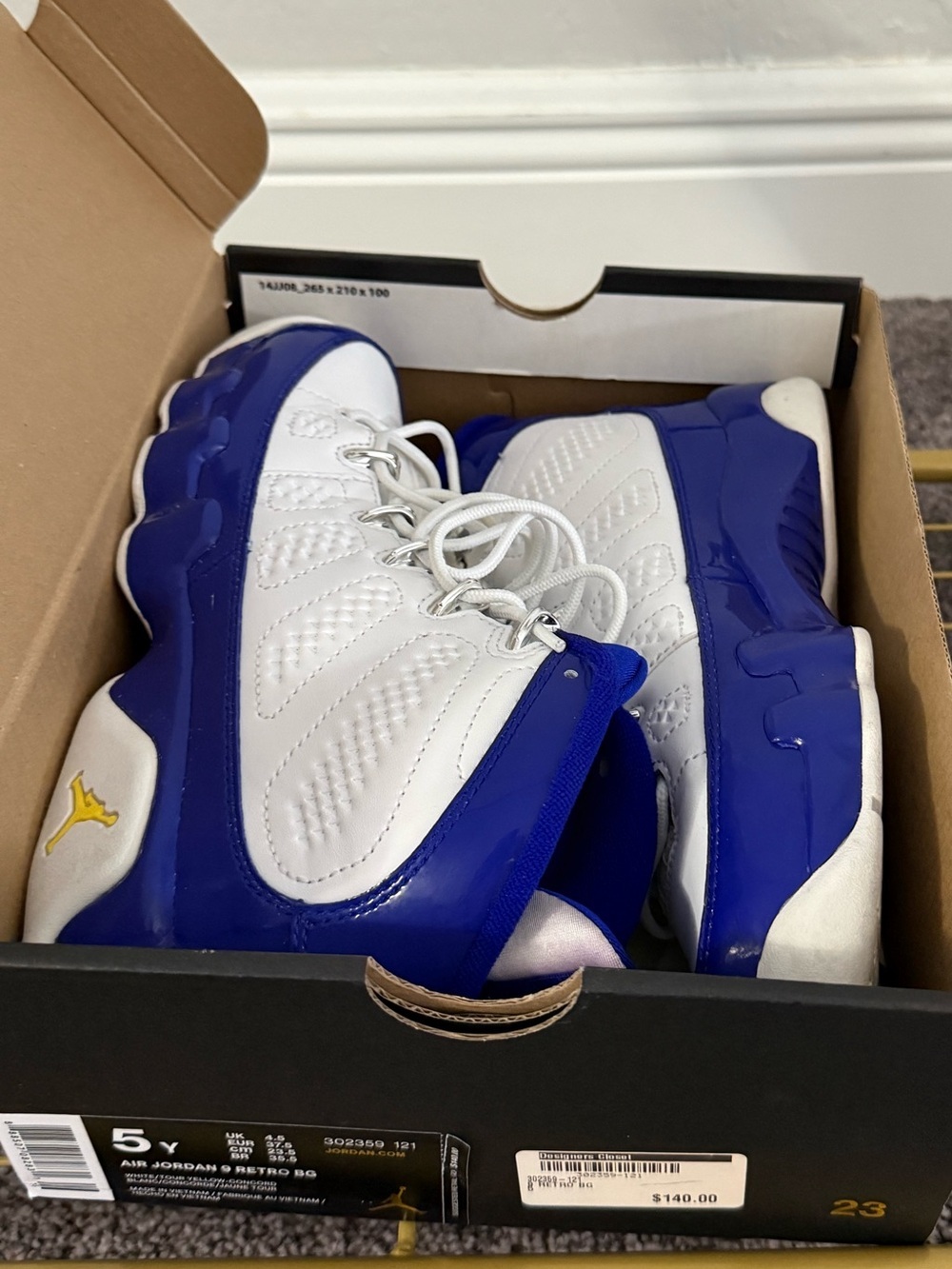 Air Jordan 9 Retro Kobe Bryant 5Y White Blue Yellow 302359-121 - Picture 4 of 10